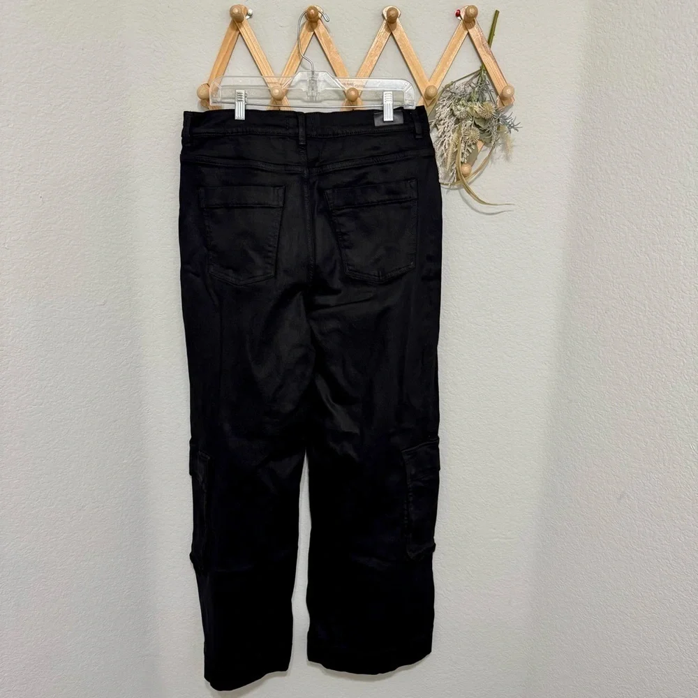 DL1961 Hepburn Wide Leg High Rise Vintage Black Coated Cargo Jeans Pants Sz 33